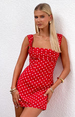 Layla Red Polka Dot Tie Back Mini Dress Image