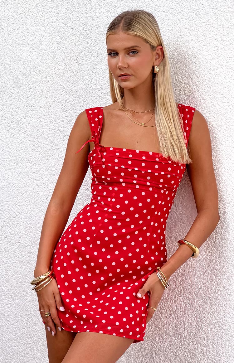 Layla Red Polka Dot Tie Back Mini Dress Image