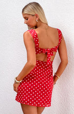 Layla Red Polka Dot Tie Back Mini Dress Image