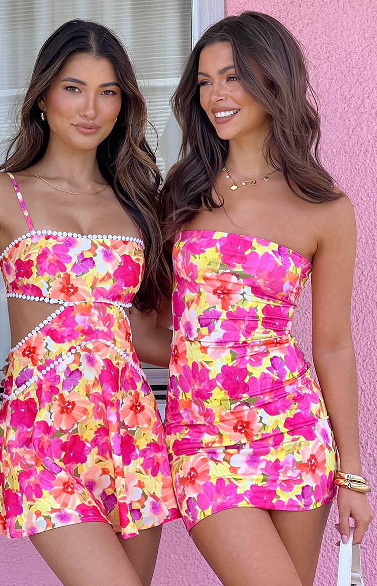 Lee Yellow Floral Pop Strapless Mini Dress Image