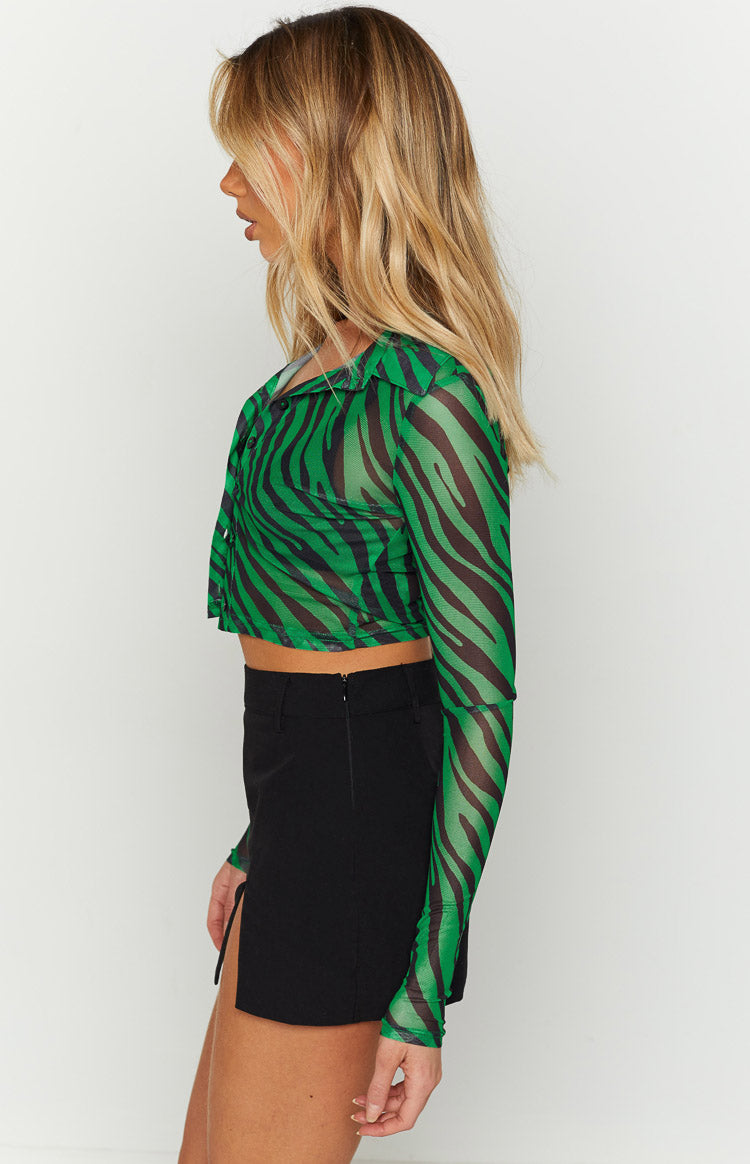green mesh long sleeve top