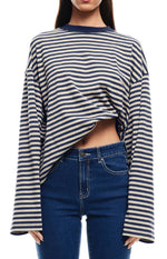 Lioness Bloom Navy Stripe Long Sleeve Top Image