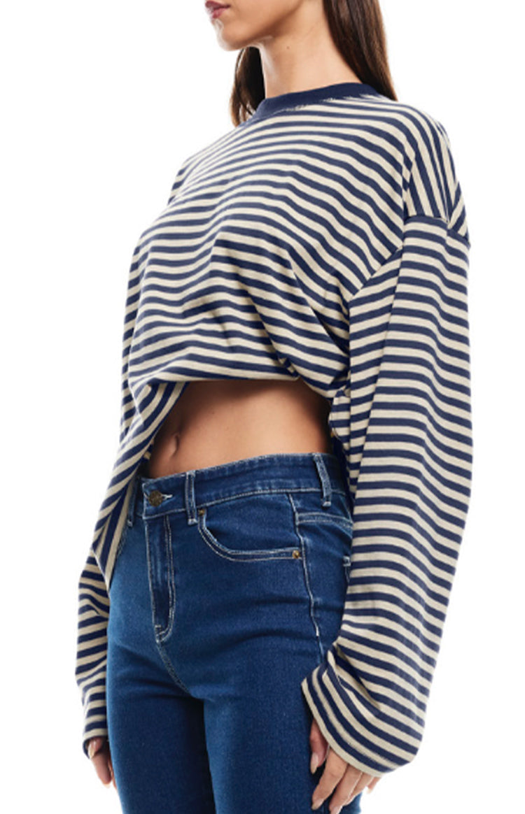 Lioness Bloom Navy Stripe Long Sleeve Top Image