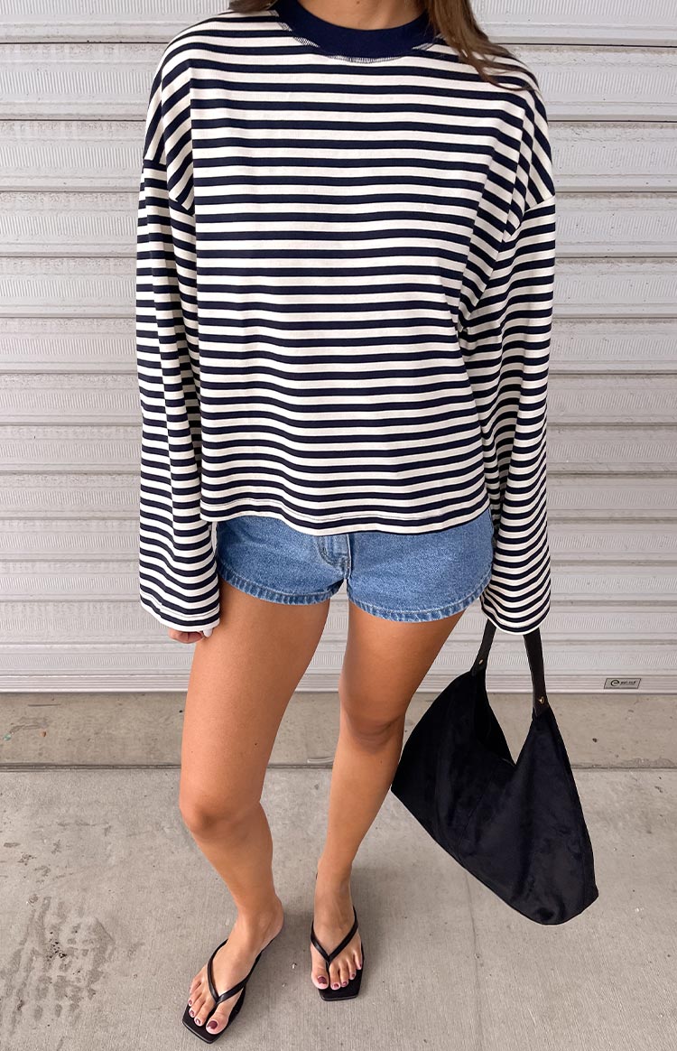 Lioness Bloom Navy Stripe Long Sleeve Top Image