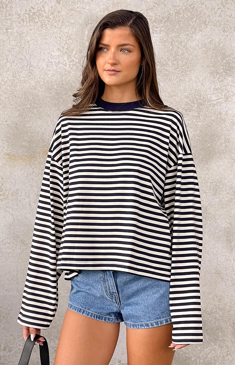 Lioness Bloom Navy Stripe Long Sleeve Top Image