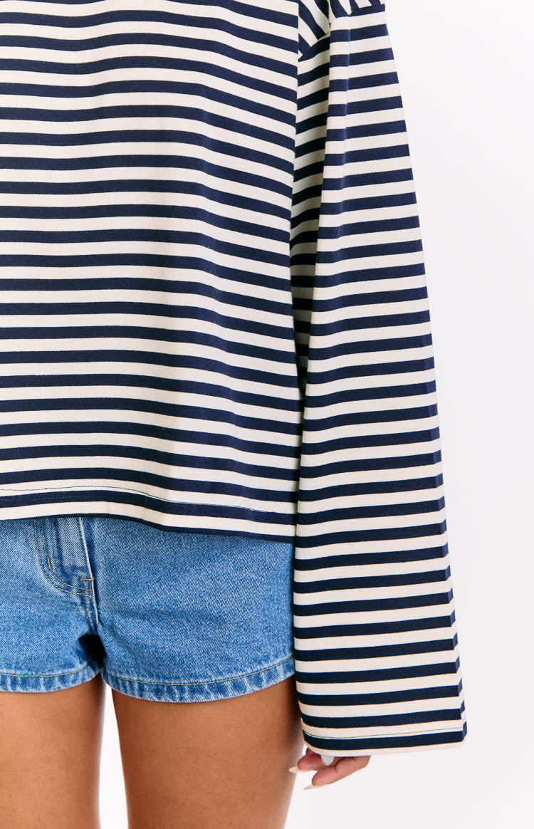 Lioness Bloom Navy Stripe Long Sleeve Top Image