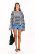Lioness Bloom Navy Stripe Long Sleeve Top Image