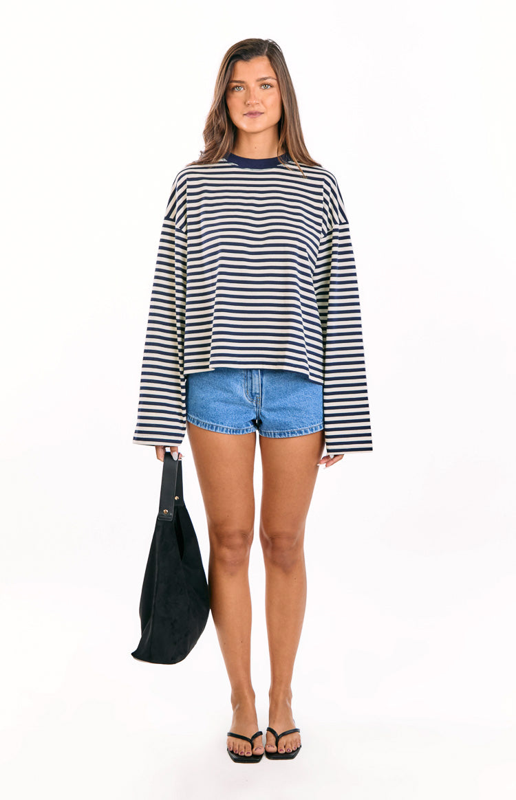 Lioness Bloom Navy Stripe Long Sleeve Top Image