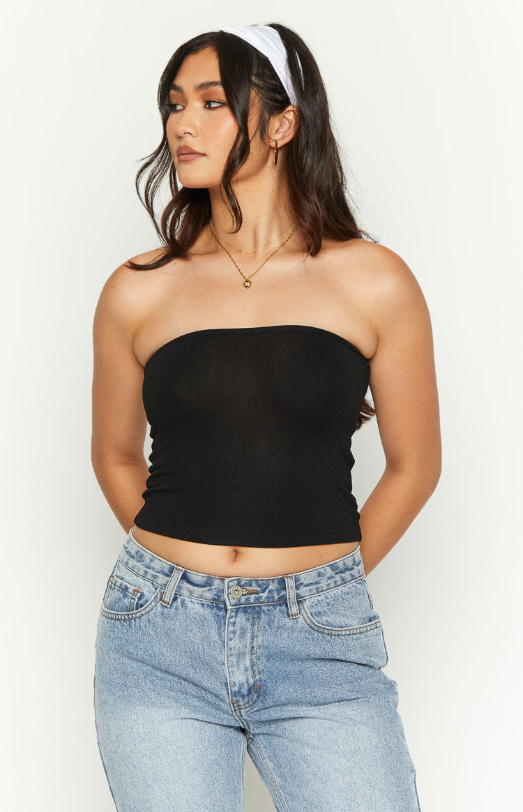 Liv Black Knit Tube Top Image