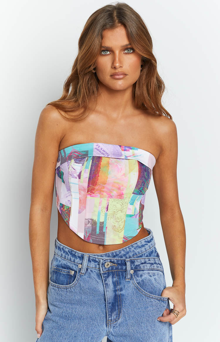 Lola Multi Print Strapless Corset Top Image