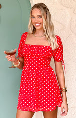 Danyal Red Polka Dot Mini Dress Image