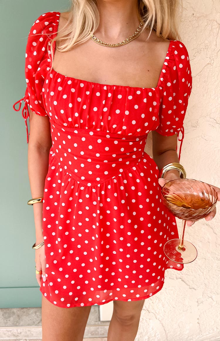 Danyal Red Polka Dot Mini Dress Image