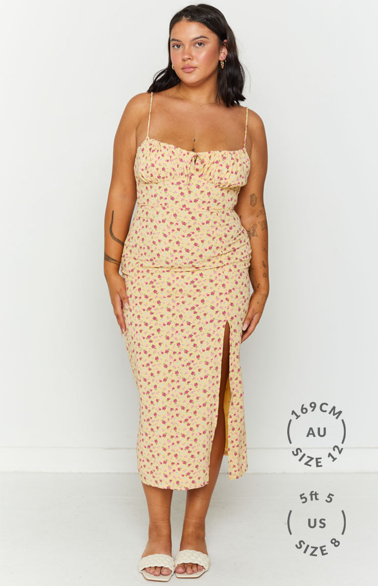 Paloma Yellow Floral Midi Dress Image