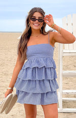 Paolo Navy Gingham Ruffle Mini Dress Image