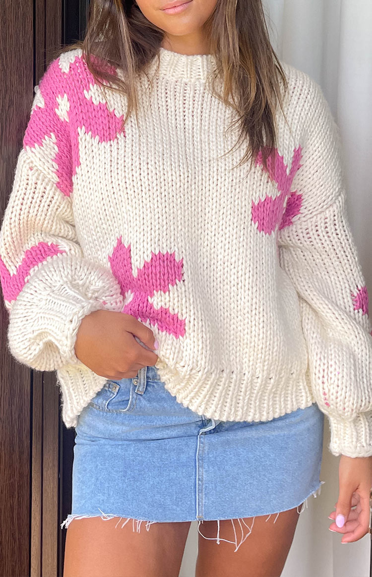 Ryver Cream Flower Knit Sweater Beginning Boutique NZ
