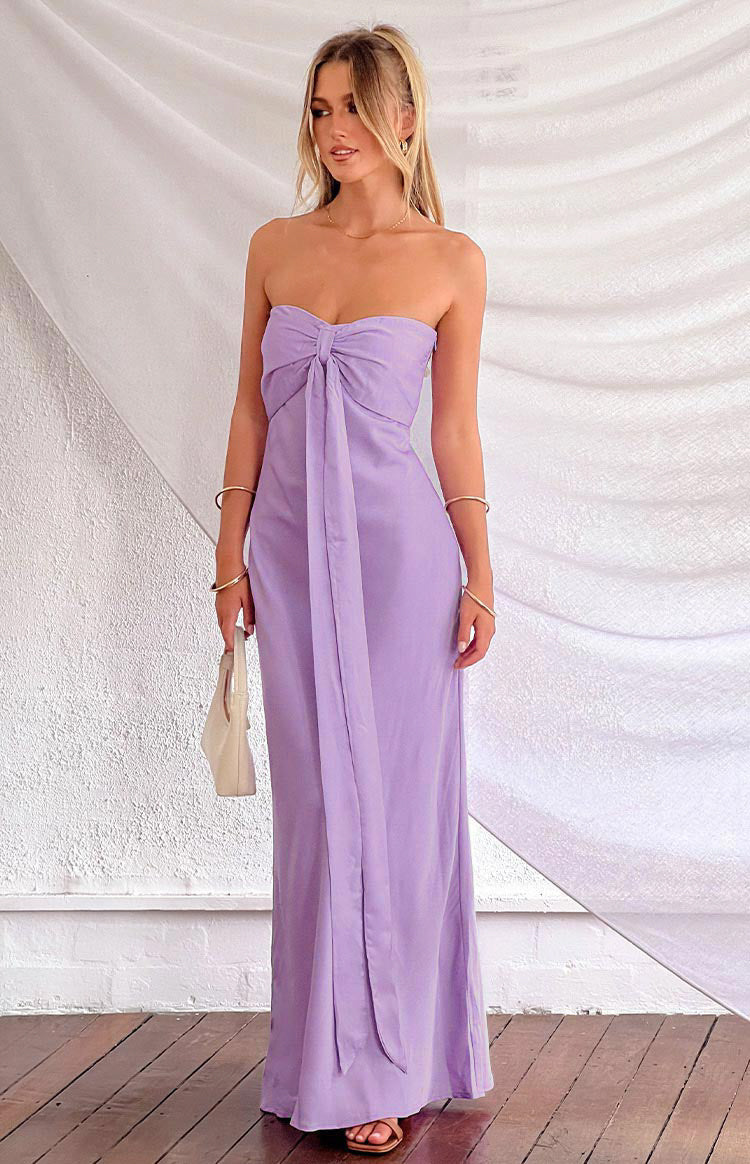 Ariella Lilac Satin Strapless Maxi Dress Image