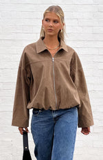River Brown Suedette Bubble Hem Bomber Jacket Image