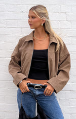 River Brown Suedette Bubble Hem Bomber Jacket Image