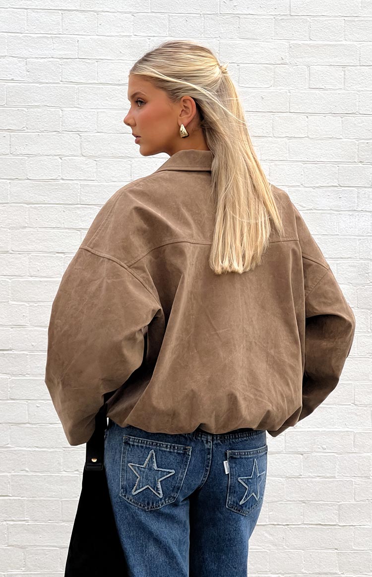 River Brown Suedette Bubble Hem Bomber Jacket Image