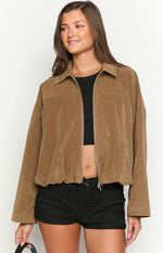 River Brown Suedette Bubble Hem Bomber Jacket Image
