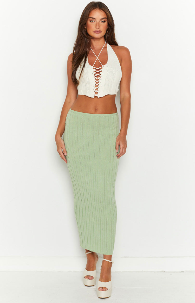 SNDYS Baha Sage Ribbed Midi Skirt Image