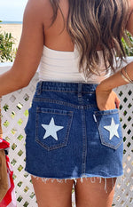 Siletto Star Blue Denim Low Rise Mini Skirt Image