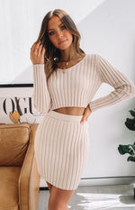 Sixteen Candles Ribbed Mini Skirt Beige Image