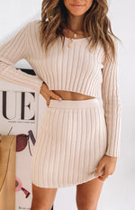 Sixteen Candles Ribbed Mini Skirt Beige Image