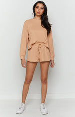 Steph Long Sleeve Waffle Top Tan Image