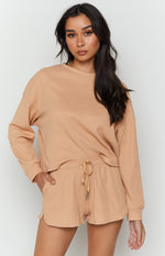 Steph Long Sleeve Waffle Top Tan Image