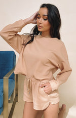 Steph Long Sleeve Waffle Top Tan Image