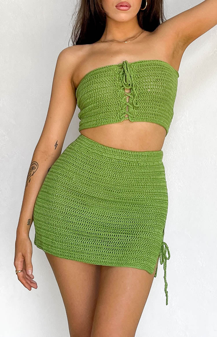 Sunny Green Crochet Mini Skirt Beginning Boutique NZ
