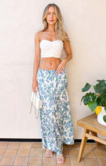 Sweet Satin Blue Floral Maxi Skirt Image