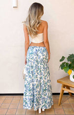 Sweet Satin Blue Floral Maxi Skirt Image