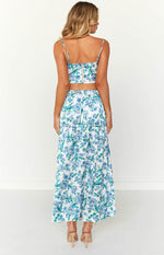 Sweet Satin Blue Floral Maxi Skirt Image