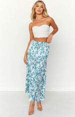 Sweet Satin Blue Floral Maxi Skirt Image