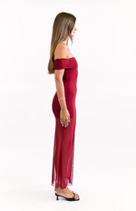 Tabitha Wine Off Shoulder Mesh Maxi Dress Image