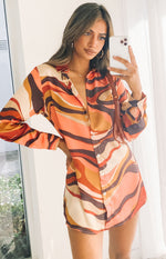 The Wavy Long Sleeve Shirt Dress Pink Image