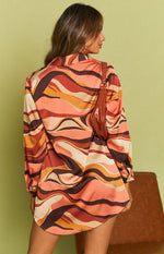 The Wavy Long Sleeve Shirt Dress Pink Image