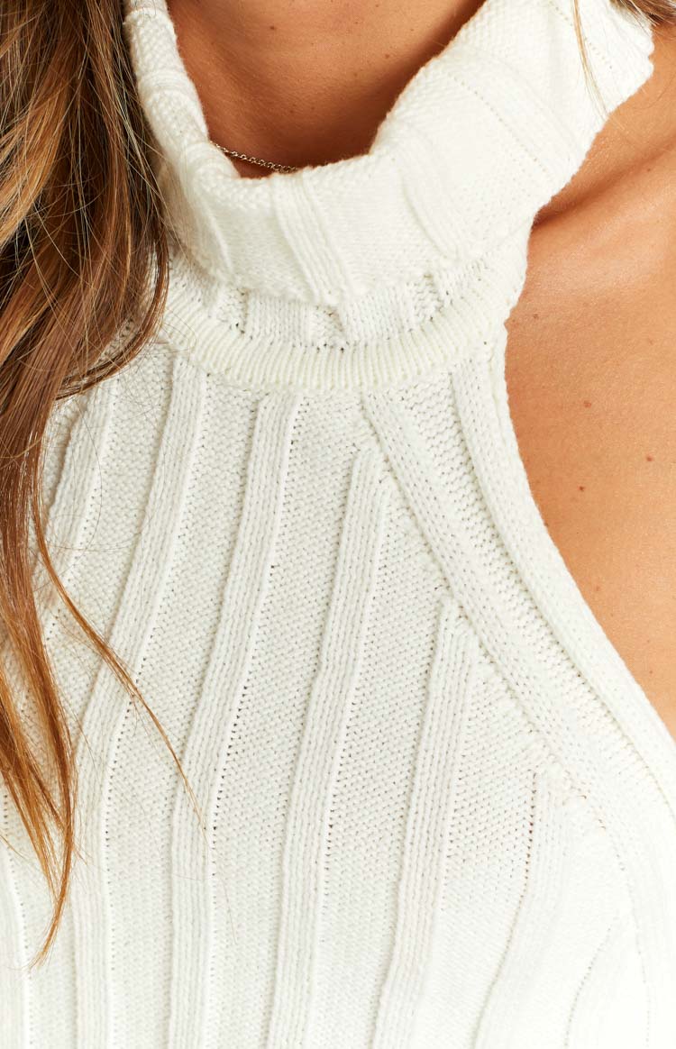 Izi White Knit High Neck Top Image