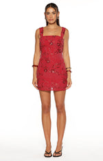 Not That Easy Red Beaded Party Mini Dress - PRE ORDER Image