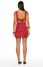 Not That Easy Red Beaded Party Mini Dress - PRE ORDER Image