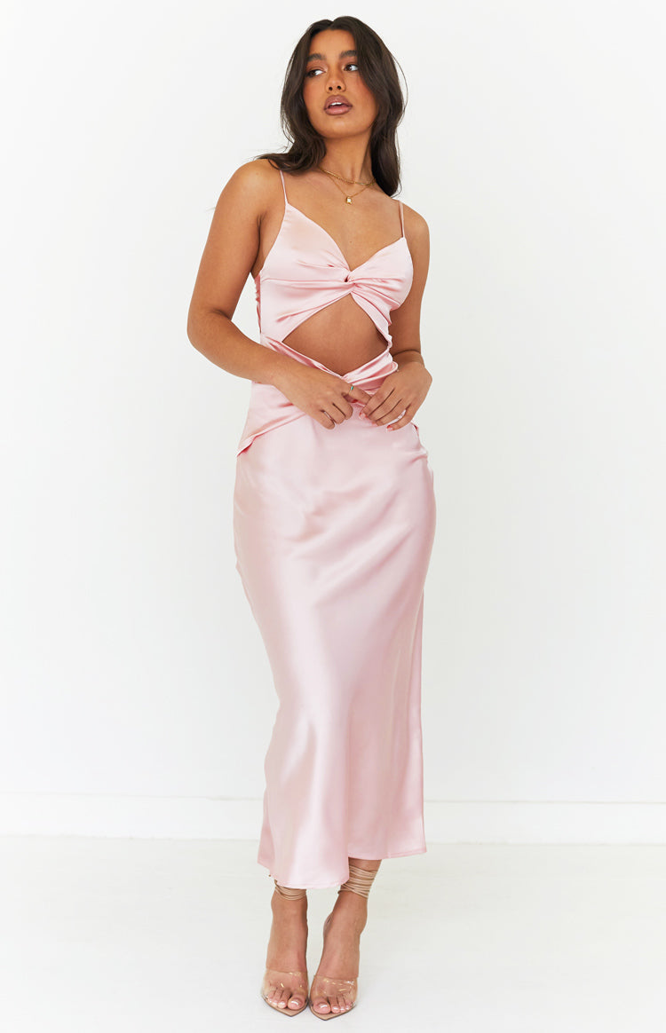Amelie Pink Twist Satin Midi Dress Image