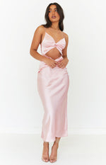 Amelie Pink Twist Satin Midi Dress Image