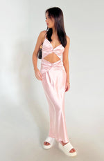 Amelie Pink Twist Satin Midi Dress Image