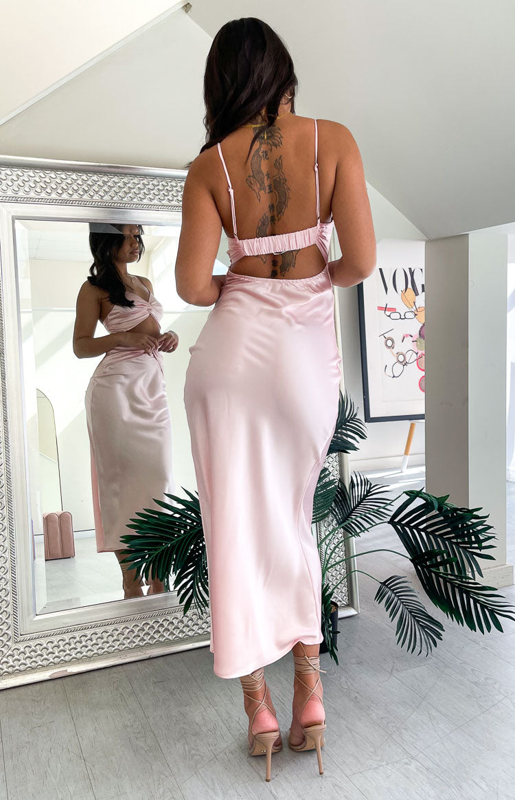 Amelie Pink Twist Satin Midi Dress Image