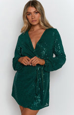 Avenue Sequin Mini Dress Emerald Image