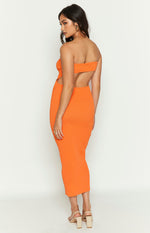 Rebecca Orange Strapless Knit Midi Dress Image