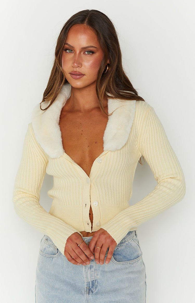 Blizzard Collared Ribbed Cardi Cream Image