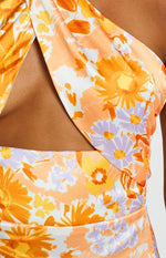 Brooke Orange Floral Halter Mini Dress Image